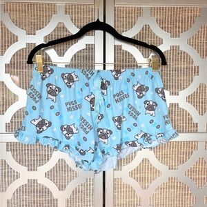 Source Unknown Light Blue Pug Print Pajama Shorts With little Stain In back